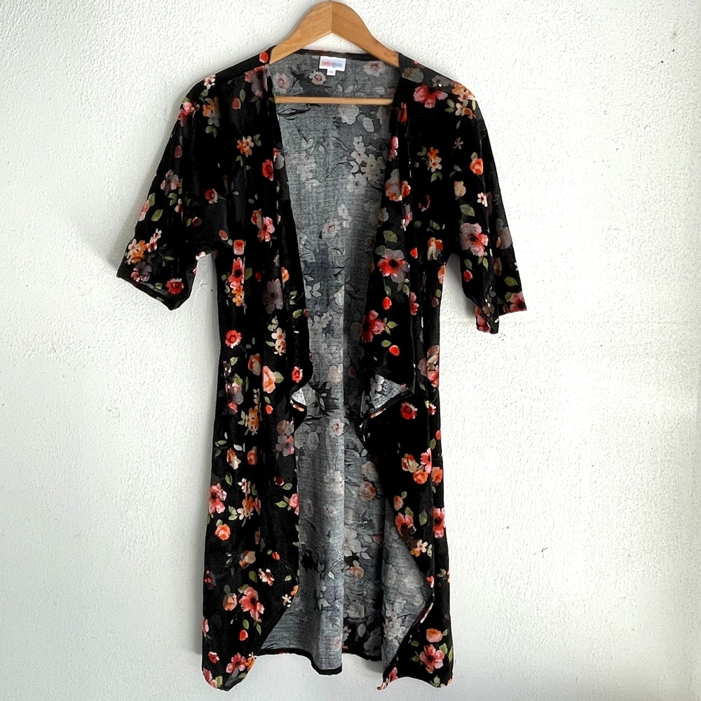 LuLaRoe Duster Cardigan S Velvet Burnout Floral Whimsigoth Fairy Grunge Layering